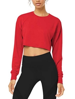 Long Sleeve Crop Top Cropped Sweatshirt for Women with Thumb Hole