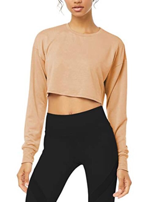 Bestisun Long Sleeve Crop Top Cropped Sweatshirt for Women with Thumb Hole