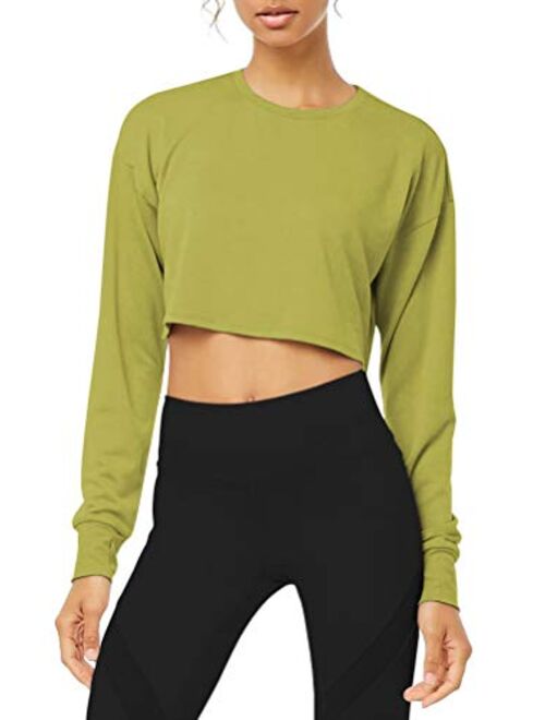 Bestisun Long Sleeve Crop Top Cropped Sweatshirt for Women with Thumb Hole