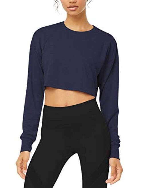 Bestisun Long Sleeve Crop Top Cropped Sweatshirt for Women with Thumb Hole