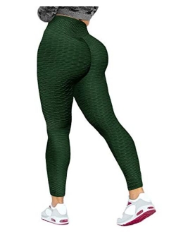 Jenbou Anti Cellulite Workout Leggings for Women Ruched Butt Lifting Yoga Pants Tummy Control Tight Leggings