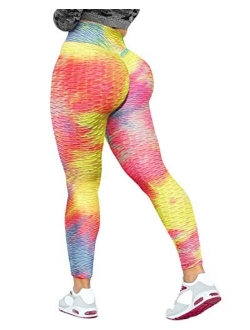 Jenbou Anti Cellulite Workout Leggings for Women Ruched Butt Lifting Yoga Pants Tummy Control Tight Leggings