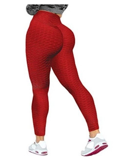 Jenbou Anti Cellulite Workout Leggings for Women Ruched Butt Lifting Yoga Pants Tummy Control Tight Leggings