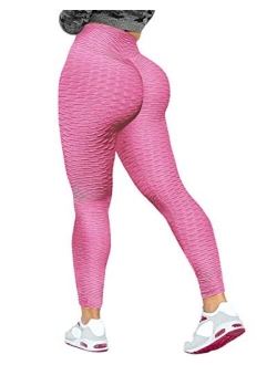 Jenbou Anti Cellulite Workout Leggings for Women Ruched Butt Lifting Yoga Pants Tummy Control Tight Leggings