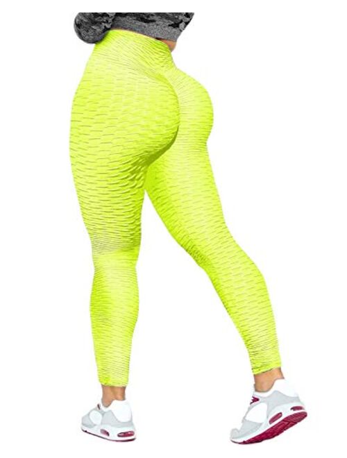 Jenbou Anti Cellulite Workout Leggings for Women Ruched Butt Lifting Yoga Pants Tummy Control Tight Leggings