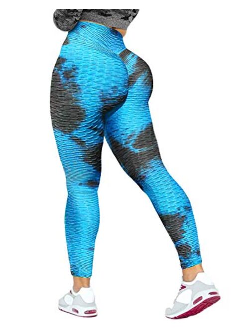 Jenbou Anti Cellulite Workout Leggings for Women Ruched Butt Lifting Yoga Pants Tummy Control Tight Leggings