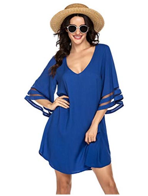 Ekouaer Women's Swim Cover Ups for Beach Swimwear, Summer Casual Loose Sun Dress