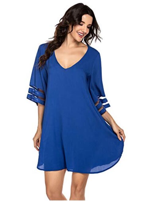 Ekouaer Women's Swim Cover Ups for Beach Swimwear, Summer Casual Loose Sun Dress