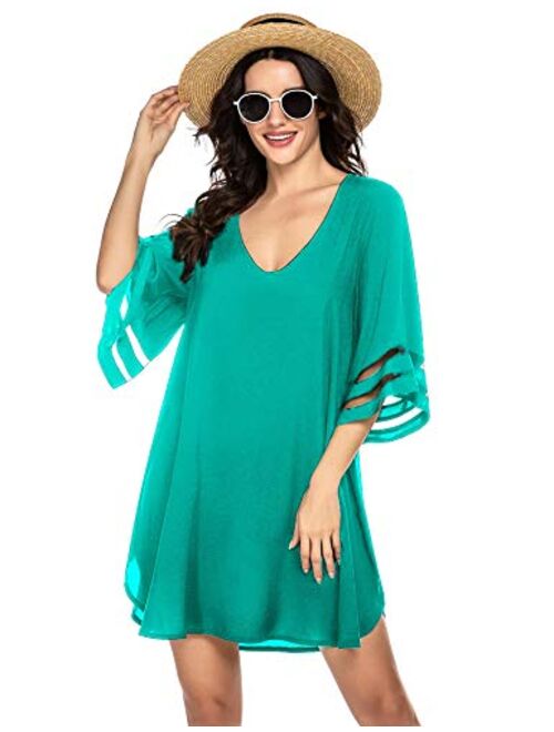 Ekouaer Women's Swim Cover Ups for Beach Swimwear, Summer Casual Loose Sun Dress