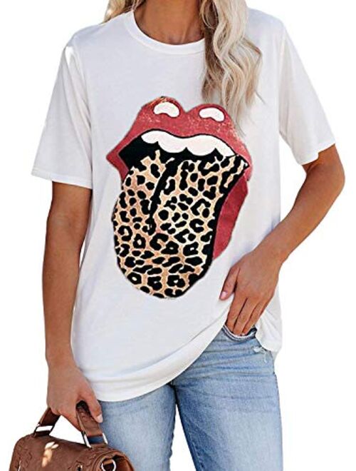 Tiger Printed Short Sleeve Tshirts,Womens Summer Crewneck Graphic Tee Shirt Blouse Tops