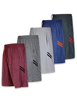 5-Pack Youth Dry-Fit Active Athletic Basketball Gym Shorts with Pockets Boys & Girls