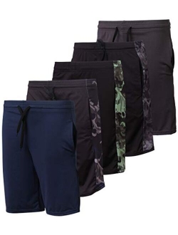 5-Pack Youth Dry-Fit Active Athletic Basketball Gym Shorts with Pockets Boys & Girls