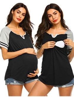 Womens Short Sleeve Maternity & Nursing Tops Raglan Breastfeeding Shirts Soft T-Shirt for Breastfeeding