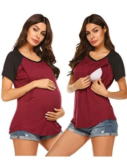 Womens Short Sleeve Maternity & Nursing Tops Raglan Breastfeeding Shirts Soft T-Shirt for Breastfeeding