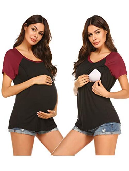 Ekouaer Womens Short Sleeve Maternity & Nursing Tops Raglan Breastfeeding Shirts Soft T-Shirt for Breastfeeding