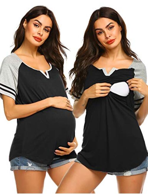 Ekouaer Womens Short Sleeve Maternity & Nursing Tops Raglan Breastfeeding Shirts Soft T-Shirt for Breastfeeding