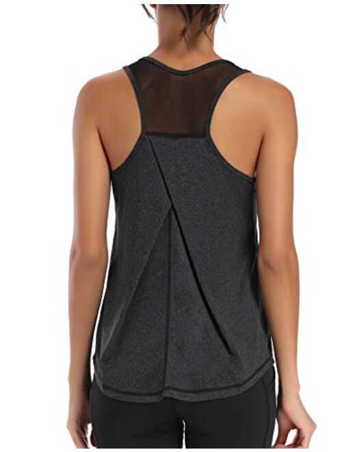 Aeuui Workout Tops for Women Mesh Racerback Tank Yoga Shirts Gym Clothes