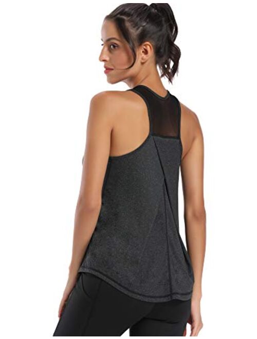 Aeuui Workout Tops for Women Mesh Racerback Tank Yoga Shirts Gym Clothes