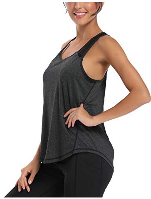 Aeuui Workout Tops for Women Mesh Racerback Tank Yoga Shirts Gym Clothes