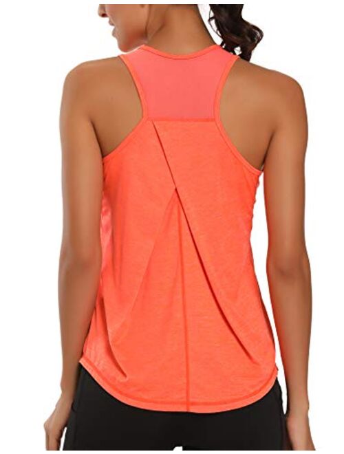 Aeuui Workout Tops for Women Mesh Racerback Tank Yoga Shirts Gym Clothes