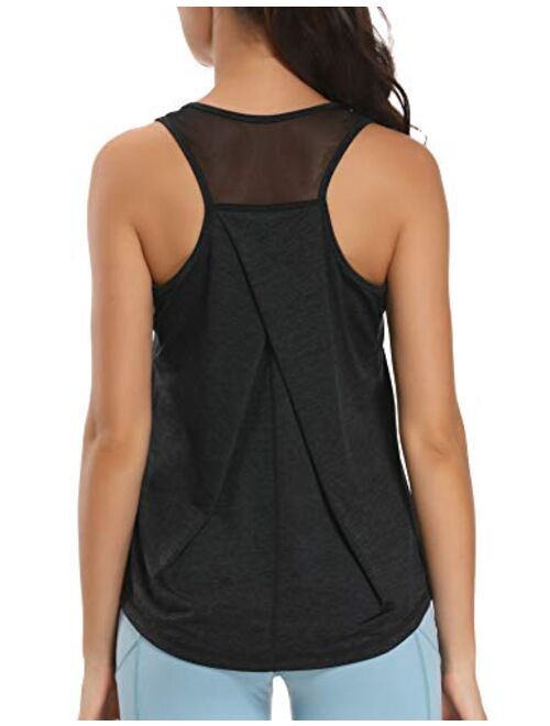 Aeuui Workout Tops for Women Mesh Racerback Tank Yoga Shirts Gym Clothes