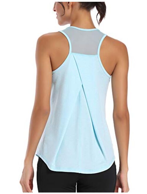 Aeuui Workout Tops for Women Mesh Racerback Tank Yoga Shirts Gym Clothes