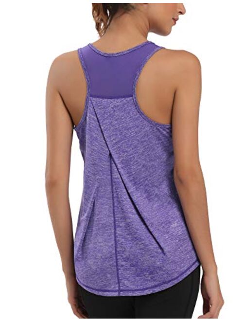 Aeuui Workout Tops for Women Mesh Racerback Tank Yoga Shirts Gym Clothes