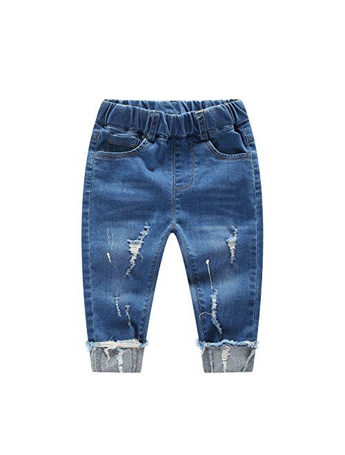 KIDSCOOL SPACE Baby Ripped Jean,Toddler Elastic Distressed Waist Denim Pants