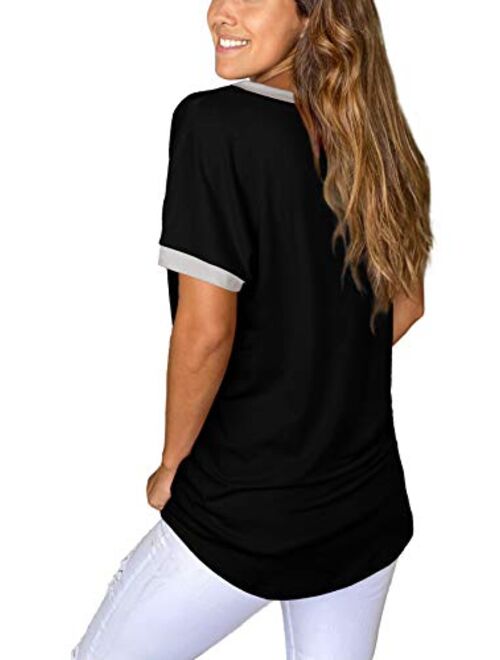 Womens Tshirts Short Sleeve V Neck Loose Fit Summer Casual Tops