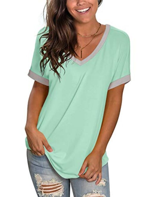 Womens Tshirts Short Sleeve V Neck Loose Fit Summer Casual Tops