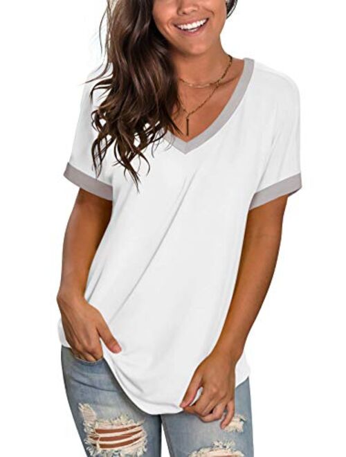 Womens Tshirts Short Sleeve V Neck Loose Fit Summer Casual Tops