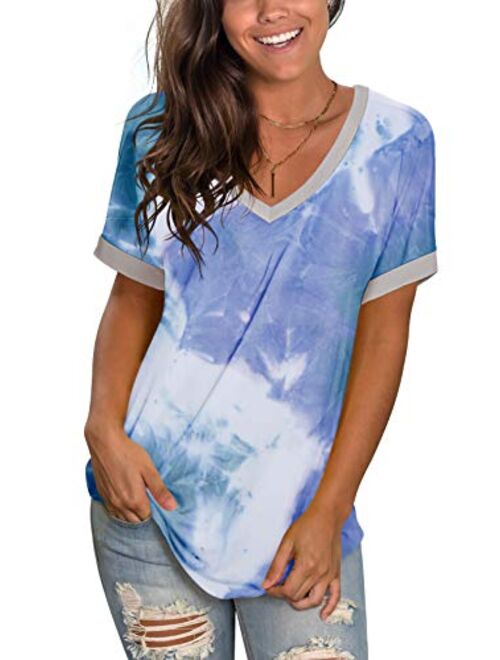 Womens Tshirts Short Sleeve V Neck Loose Fit Summer Casual Tops