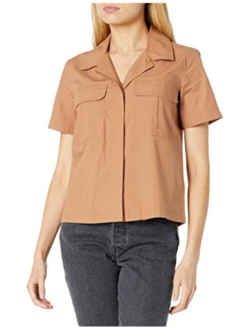 The Drop Women's Kayla Boxy Short Sleeve Cargo Pocket Poplin Shirt