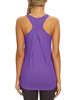 Mippo Womens Long Workout Racerback Tank Tops Yoga Tennis Shirts with Drapes in Back