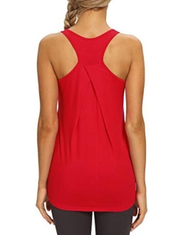 Mippo Womens Long Workout Racerback Tank Tops Yoga Tennis Shirts with Drapes in Back