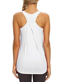 Mippo Womens Long Workout Racerback Tank Tops Yoga Tennis Shirts with Drapes in Back