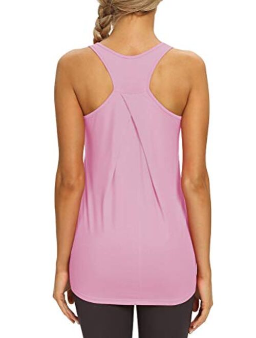 Mippo Womens Long Workout Racerback Tank Tops Yoga Tennis Shirts with Drapes in Back