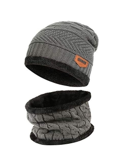 FZ FANTASTIC ZONE Winter Beanie Hat Scarf Set Warm Knit Hat Thick Fleece Lined Winter Cap Neck Warmer for Men Women