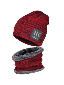 FZ FANTASTIC ZONE Winter Beanie Hat Scarf Set Warm Knit Hat Thick Fleece Lined Winter Cap Neck Warmer for Men Women