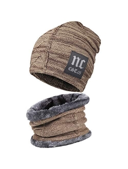 FZ FANTASTIC ZONE Winter Beanie Hat Scarf Set Warm Knit Hat Thick Fleece Lined Winter Cap Neck Warmer for Men Women