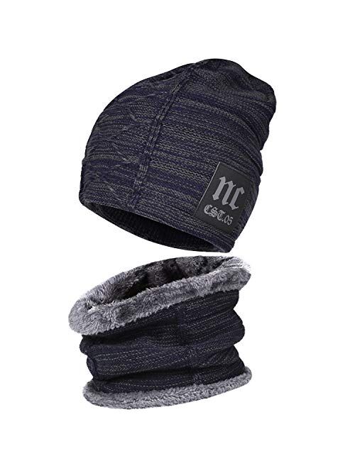 FZ FANTASTIC ZONE Winter Beanie Hat Scarf Set Warm Knit Hat Thick Fleece Lined Winter Cap Neck Warmer for Men Women