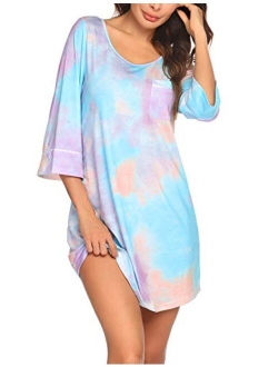 Womens Sleepshirt 3/4 Sleeves Nightgown Sexy Nightshirts Boyfriend Sleepwear S-XXL