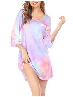 Womens Sleepshirt 3/4 Sleeves Nightgown Sexy Nightshirts Boyfriend Sleepwear S-XXL