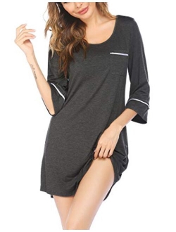 Womens Sleepshirt 3/4 Sleeves Nightgown Sexy Nightshirts Boyfriend Sleepwear S-XXL