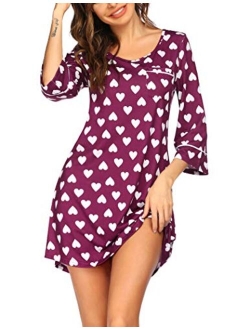 Womens Sleepshirt 3/4 Sleeves Nightgown Sexy Nightshirts Boyfriend Sleepwear S-XXL