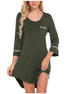 Womens Sleepshirt 3/4 Sleeves Nightgown Sexy Nightshirts Boyfriend Sleepwear S-XXL