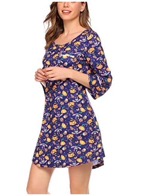 Ekouaer Women’s Sleepshirt 3/4 Sleeves Nightgown Sexy Nightshirts Boyfriend Sleepwear S-XXL