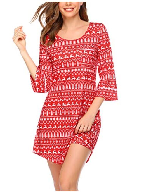 Ekouaer Women’s Sleepshirt 3/4 Sleeves Nightgown Sexy Nightshirts Boyfriend Sleepwear S-XXL