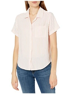 Women's Short Sleeve Button Up One Pocket Tie Front Shirt