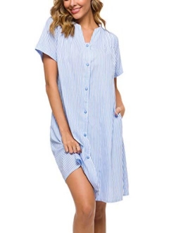 YOZLY House Dress Women Cotton Duster Robe Short Sleeve Housecoat Button Down Nightgown